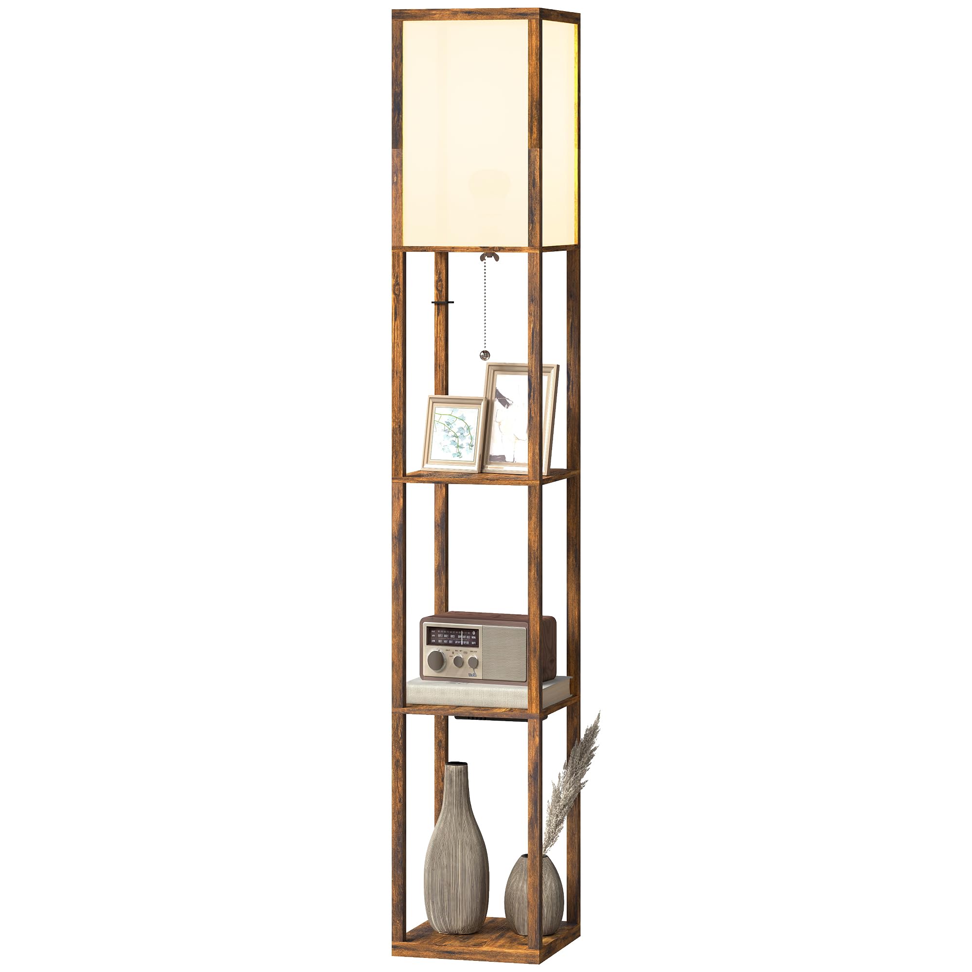 Homcom 4 Layer Column Standing Lamp With Usb PortsRustic Brown from B&Q