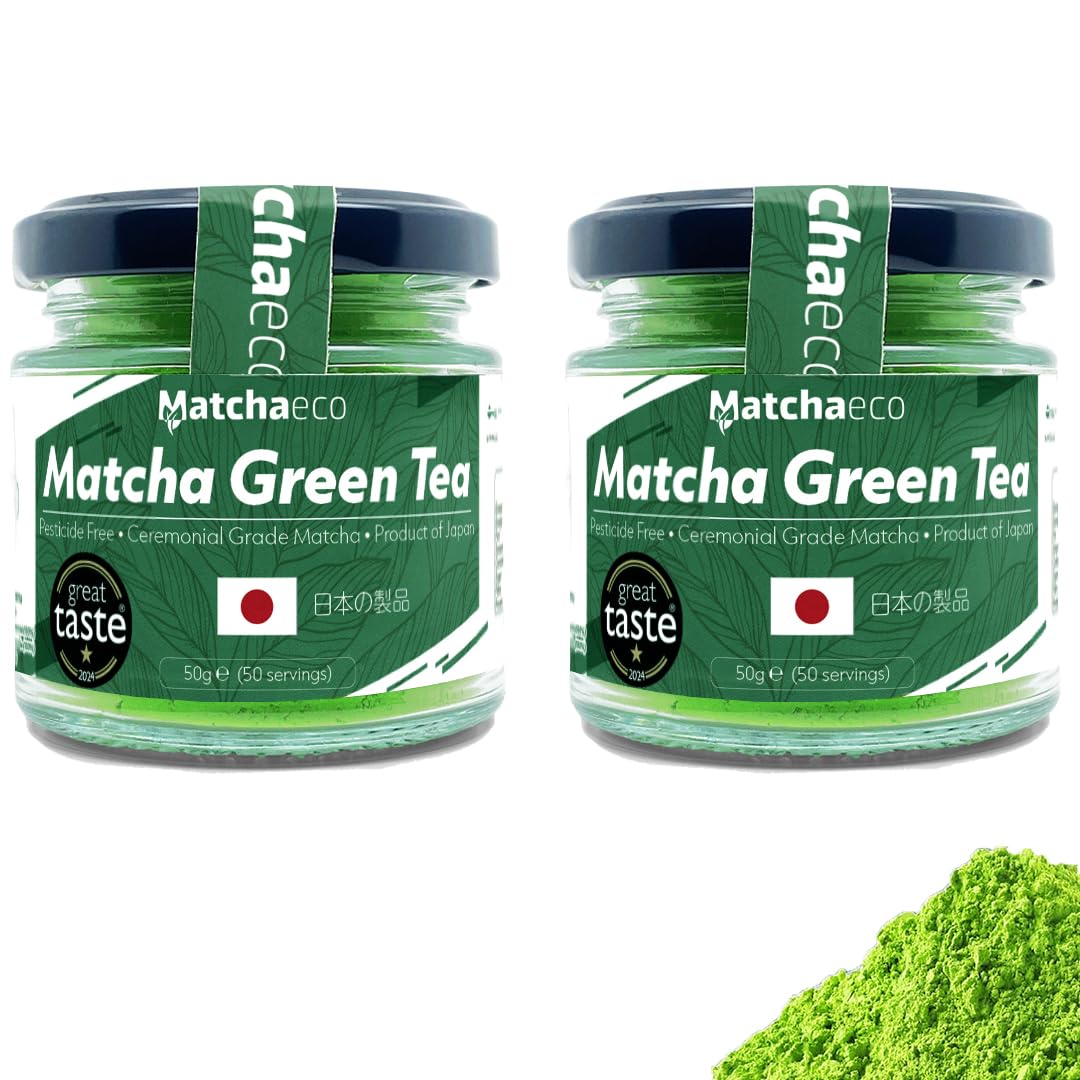 2 x 50g [100g] Japanese Matcha Green Tea Powder |Authentic Stone Ground Ceremonial Grade From Japan | Pesticide-Free | Recyclable Jar | Vegan Baking Gift Ideas | (100g, Matcha)