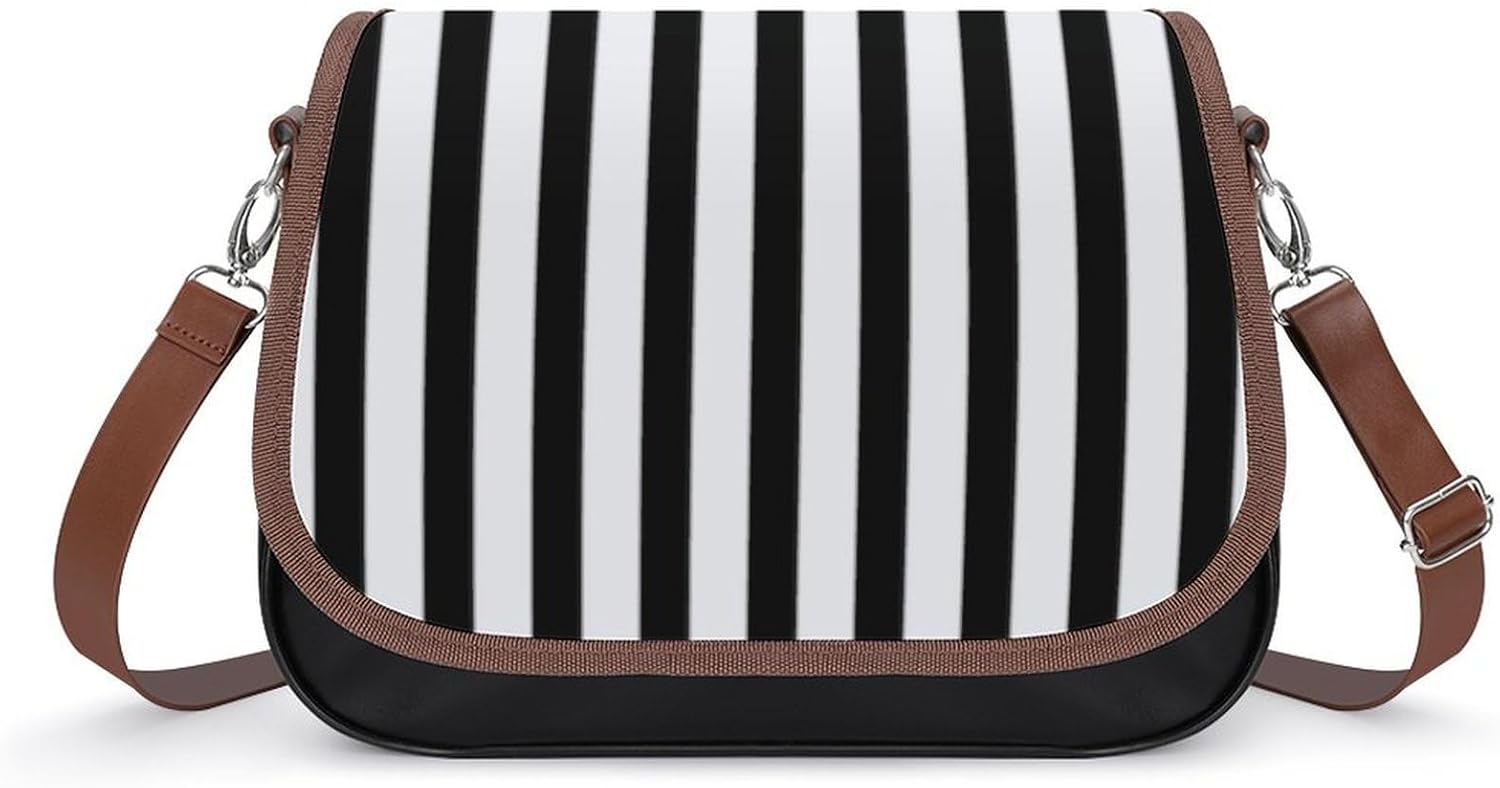 Black And White StripeWomen's Faux Leather Crossbody Bag, Waterproof Wrinkle-Resistant Shoulder Bag with Detachable Strap, Large Capacity Casual Handbag, Fashion Daily Purse for Shopping Work Dating,