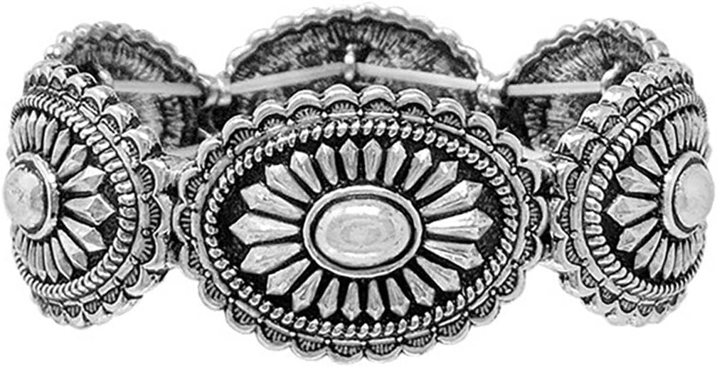 Rosemarie & Jubalee Women's Western Style Statement Concho Stretch Bangle Bracelet, 7"