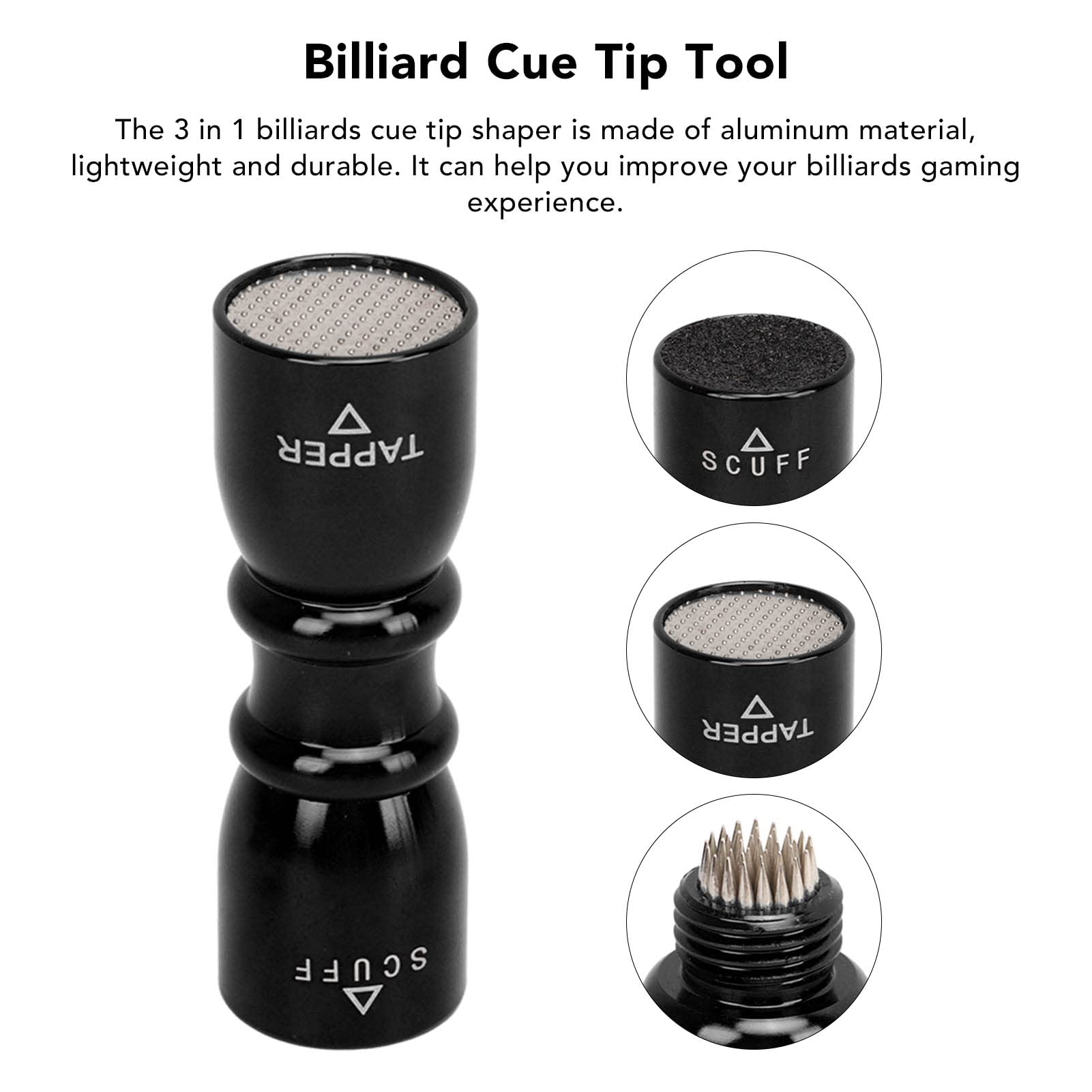 Narzędzie do Kształtowania Końcówek Kija Bilardowego Scuffer Aerator Pool Tip Shaper Wielofunkcyjne do Użytku na Zewnątrz