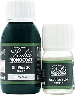 Wood Stain & Finish 65 ft² - Emerald | Oil Plus 2C | Quick-Dry, Eco-Friendly Linseed Wood Oil for Indoor Use, Includes Accelerator (Part B) | Protector | 130 ml