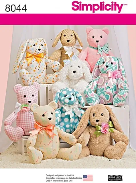 Simplicity Crafts Sewing Pattern 8044: Bear, Dog & Rabbit Stuffed Animal Toys - Drop Crotch Modern PDF