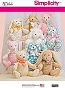 Simplicity Crafts Sewing Pattern 8044 Bear, Dog & Rabbit Stuffed Animal Toys