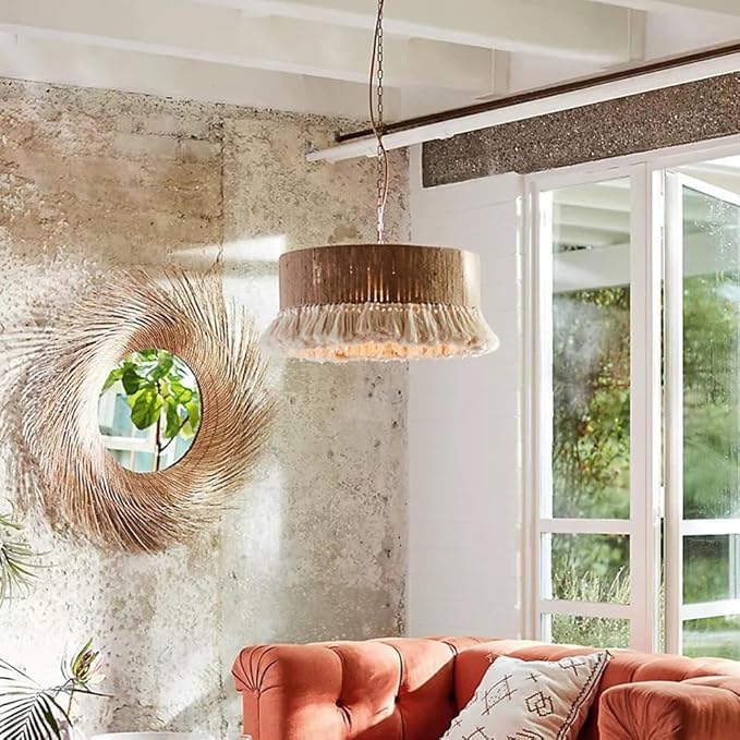 Lámpara de techo de ratán natural para iluminar estancias oscuras 3