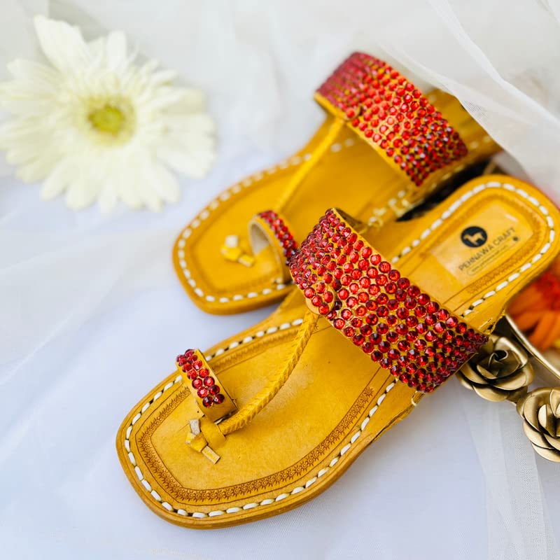 Ruspberry Red Original Kolhapuri ethnic flats for Women Leather fancy