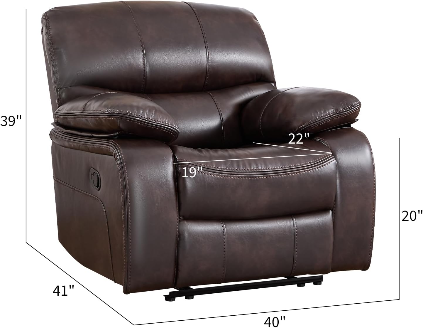 EBELLO Faux Leather Manual Recliner Chair, Americana Minimalist Single Reclining Sofa Chair with Footrest, Padded Headrest & Armrests Premium Furniture for Living Room, Bedroom, Brown