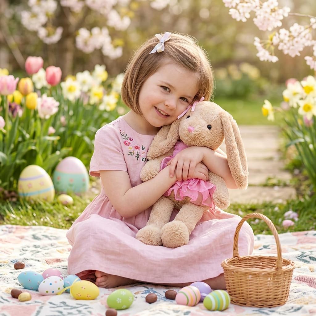 HollyHOME Ballet Bunny Stuffed Animal Plush Rabbit in Gauzy Dress Cute Easter Bunny Doll for Kids 21 inch Pink