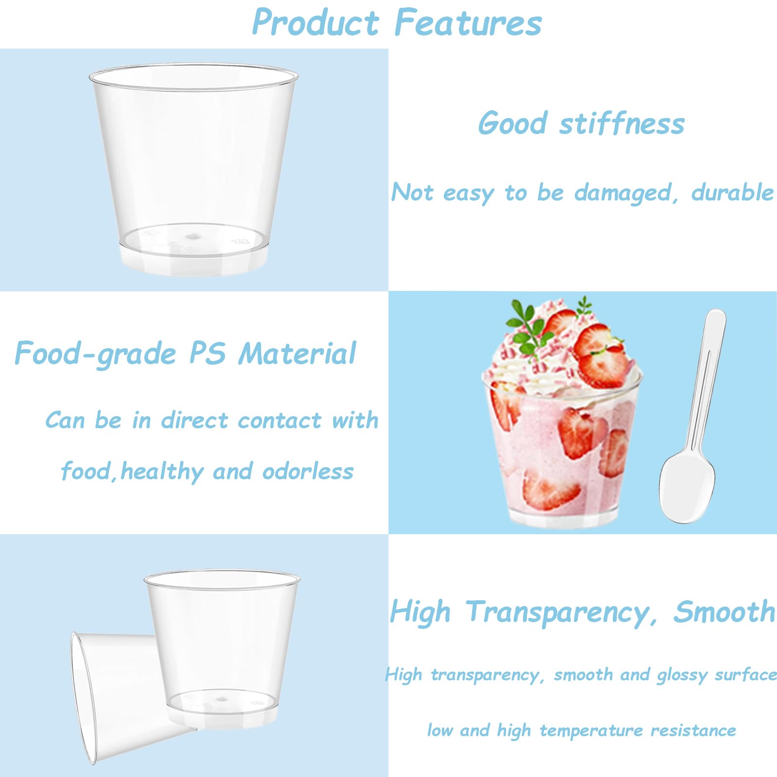 Lot De 50 Verres à Dessert En Plastique 60 Ml Avec Cuillères - Réutilisables Pour Pudding Mousse Glace