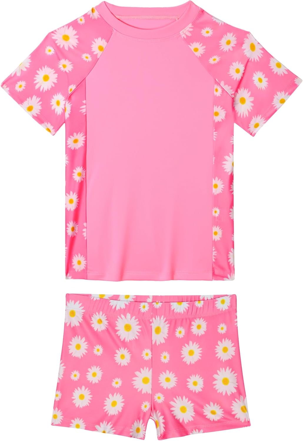 Girls Swimsuit 2 Piece Rash Guard Set Short Sleeve Bathing Suits UPF 50+ Summer Beach Swimwear