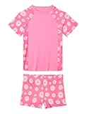 Girls Swimsuit 2 Piece Rash Guard Set Short Sleeve Bathing Suits UPF 50+ Summer Beach Swimwear