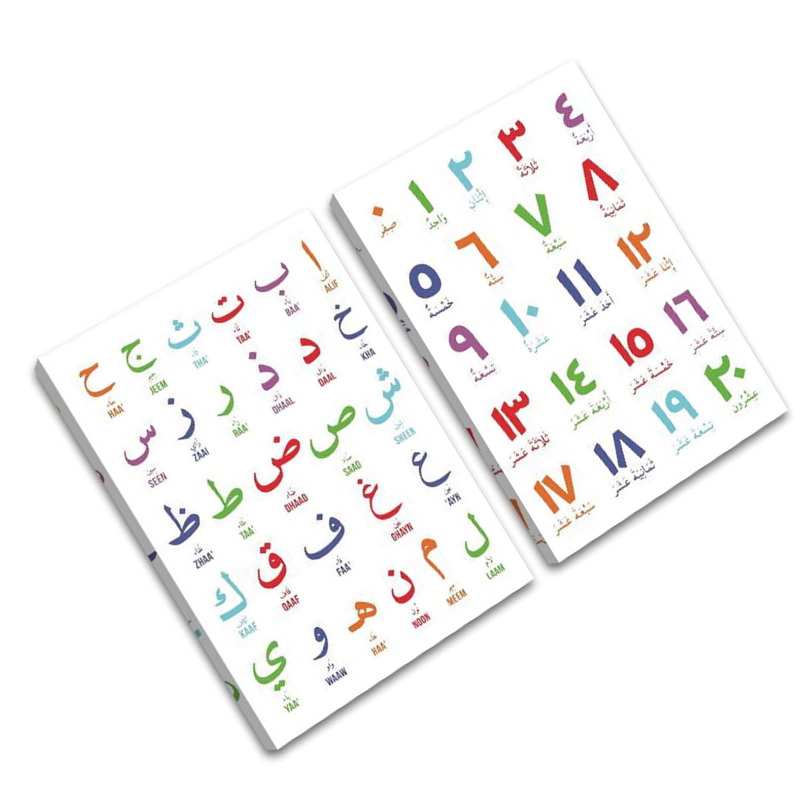 Décoration murale en 2 parties avec alphabets et chiffres arabes pour améliorer l'environnement d'apprentissage Art mural Poster Impressions Décoration Impression d'art coloré pour enfants