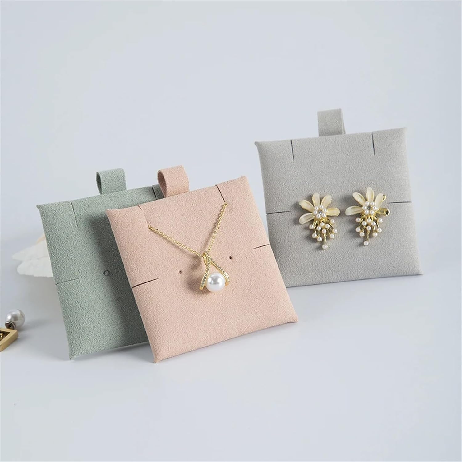 20pcs Microfiber Suedette Jewelry Packaging Display Pads Can Earrings Necklace Bracelets Jewellery Insert Cards(Cream)