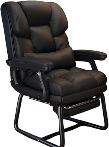 Silla de oficina de piel sintética suave gruesa con almohada lumbar de espuma viscoelástica y reposapiés oculto. puedes acostarte con un clic del