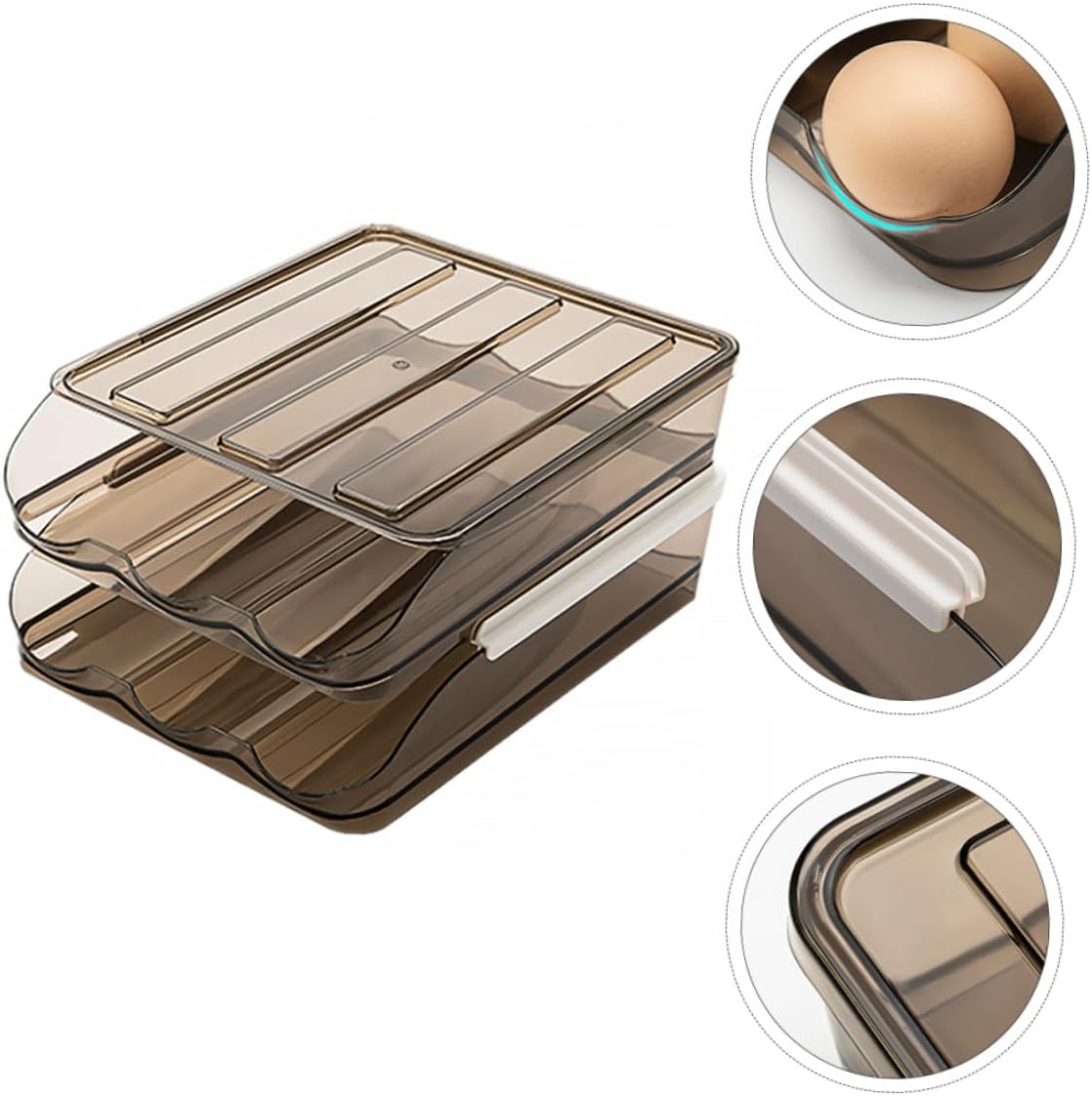 KALLORY 2-layer Egg Storage Box for Refrigerator, Plastic Auto Scrolling Egg Holder Tray, 36-egg Capacity Organizer for Kitchen Fridge Storage