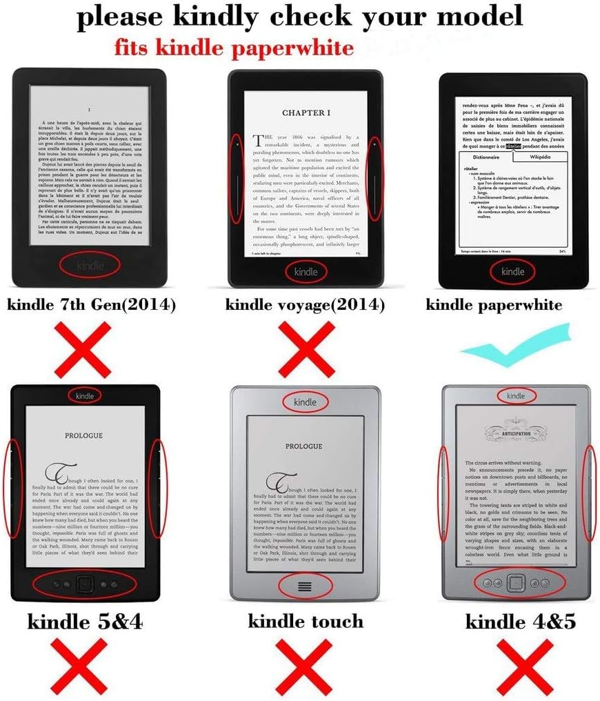 Kepuch Custer Case for Kindle Paperwhite 1/2/3 2012 2013 2015 2016,Ultra-Thin PU-Leather Hard Shell Cover for Kindle Paperwhite 1/2/3 2012 2013 2015 2016 - Black
