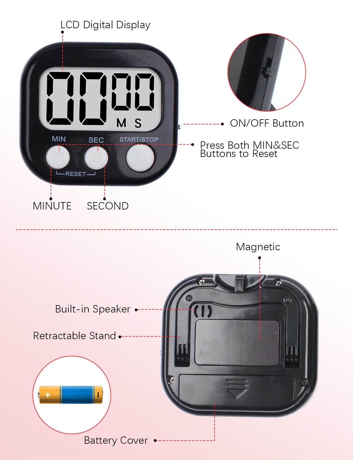 Timer Da Cucina Digitale 4 Pezzi - Con Allarme Forte, Magnetico, Per Studio E Sport