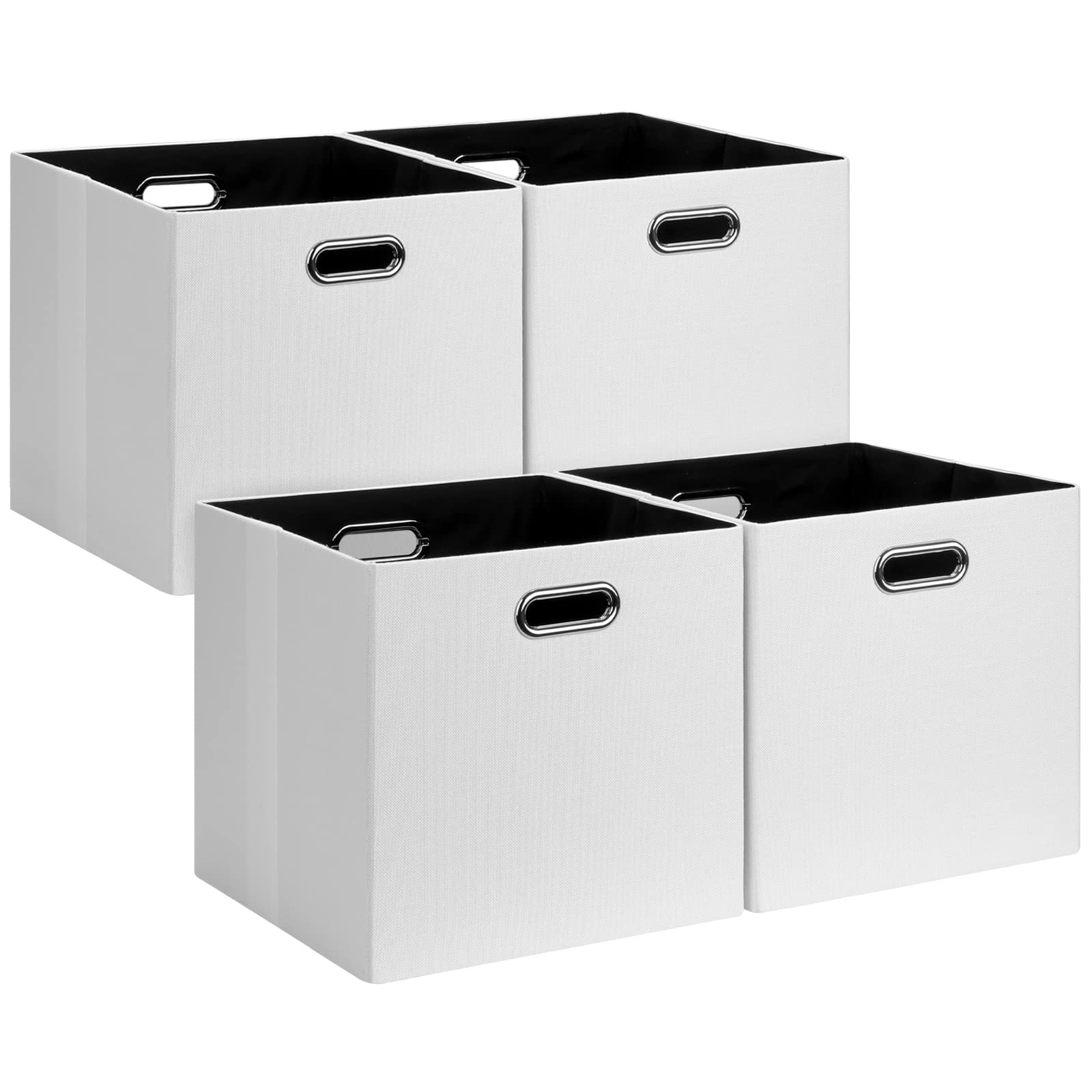 Posprica Fabric Storage Cubes, 13x13 Collapsible Storage Bins with Dual Handles, Foldable Storage Boxes Basket for Closet Shelf Cabinet Bookcase Organization, Set of 4, White