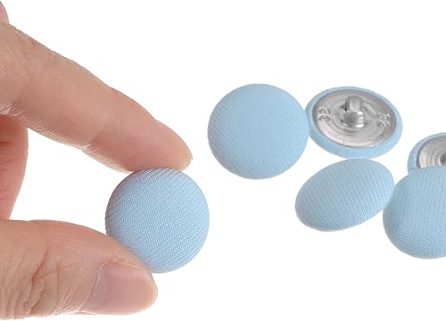 Miniatura 4 de HARFINGTON 20 botones de tela de 32L cubiertos de tela de 0.787 in, botones de costura redondos de metal para trajes, blusas de vestir, color azul