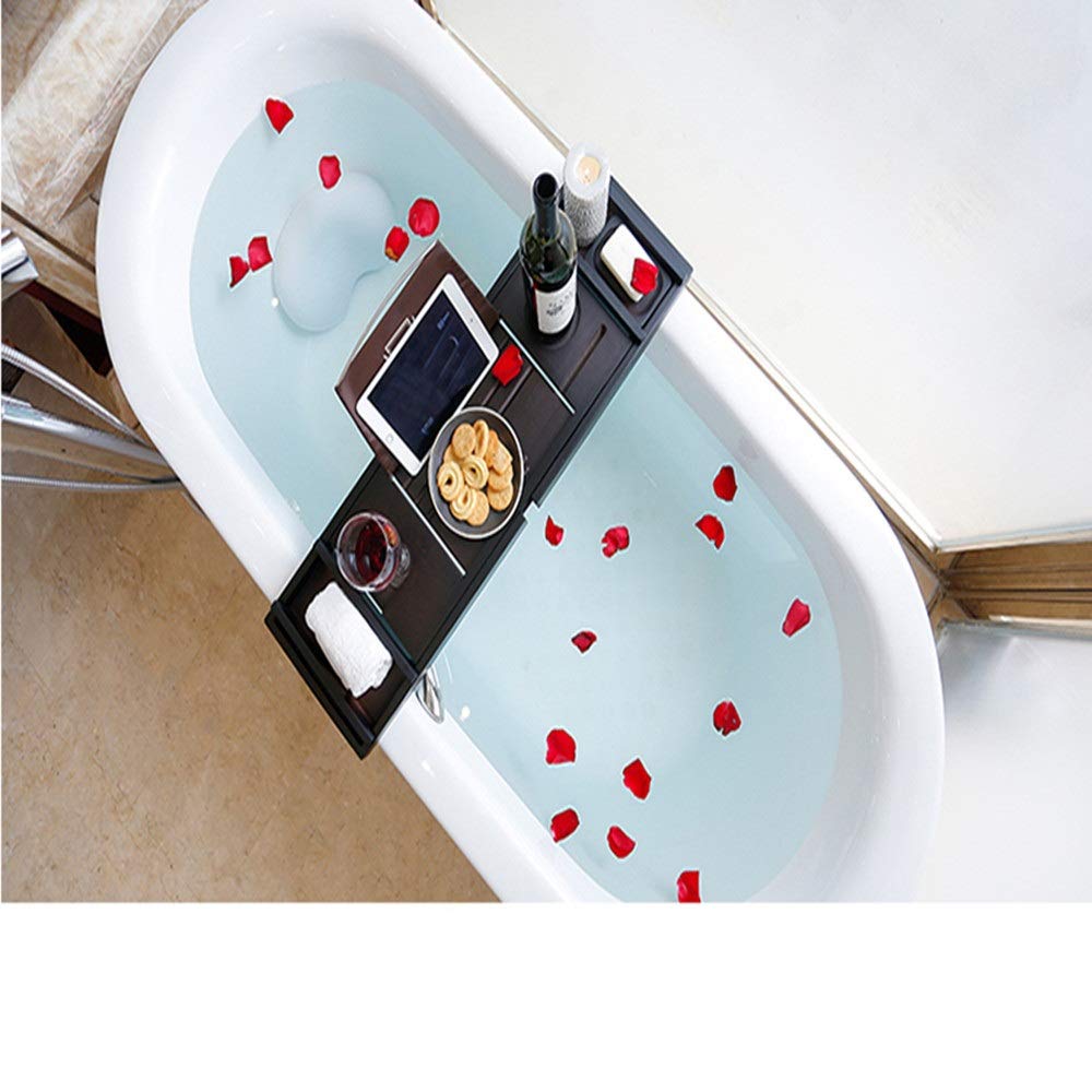 Bandeja de bambú para bañera con estante extensible con soporte para libros, tableta, teléfono celular, soporte para copas de vino, bandeja de bañera con lados extensibles