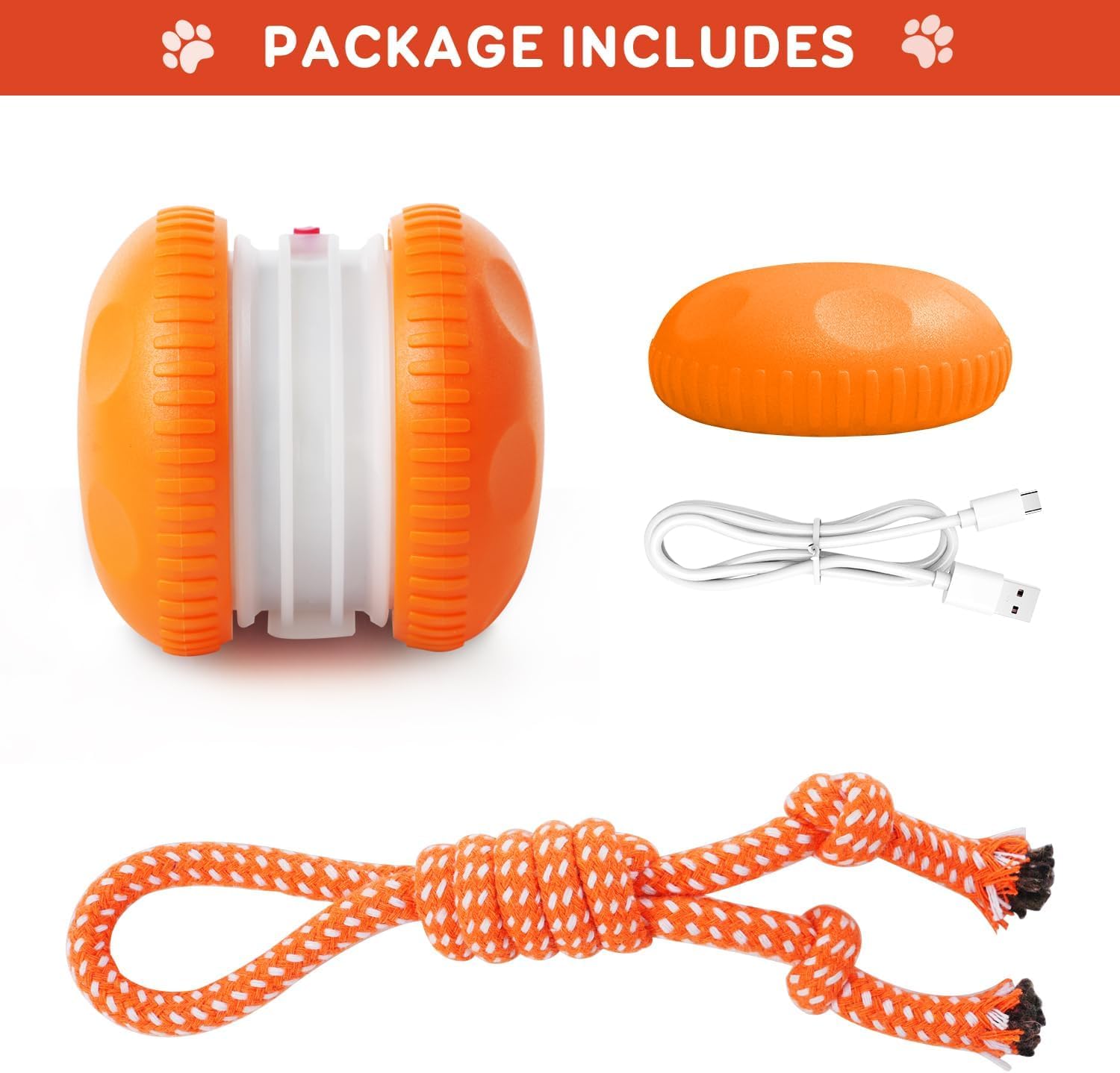 QGI Interactive Dog Toys, Random Path Electric Automatic Moving and Rolling Dogs Toy with Rope for Small Medium Large Dogs, Motion-Activated Dog Stimulation Toy for Boredom Relief (Orange) - image 7