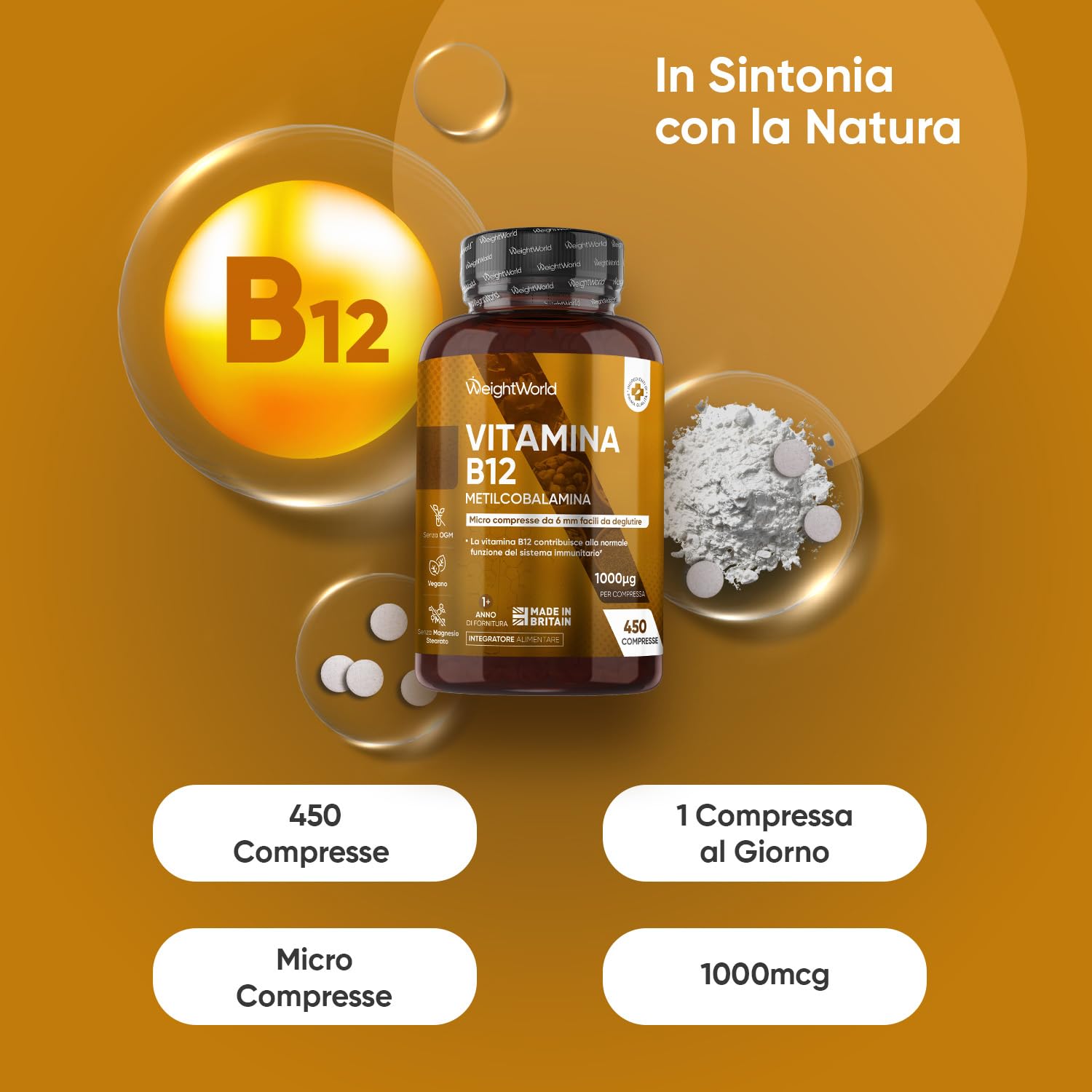 Vitamina B12 e Magnesio Zinco Calcio Bundle, 450 + 400 Compresse, 1 al Giorno Ciascuna (1+ Anno di Fornitura), Metilcobalamina 1000mcg, Calcio Magnesio Zinco Integratore con Rame e Selenio, Vegano