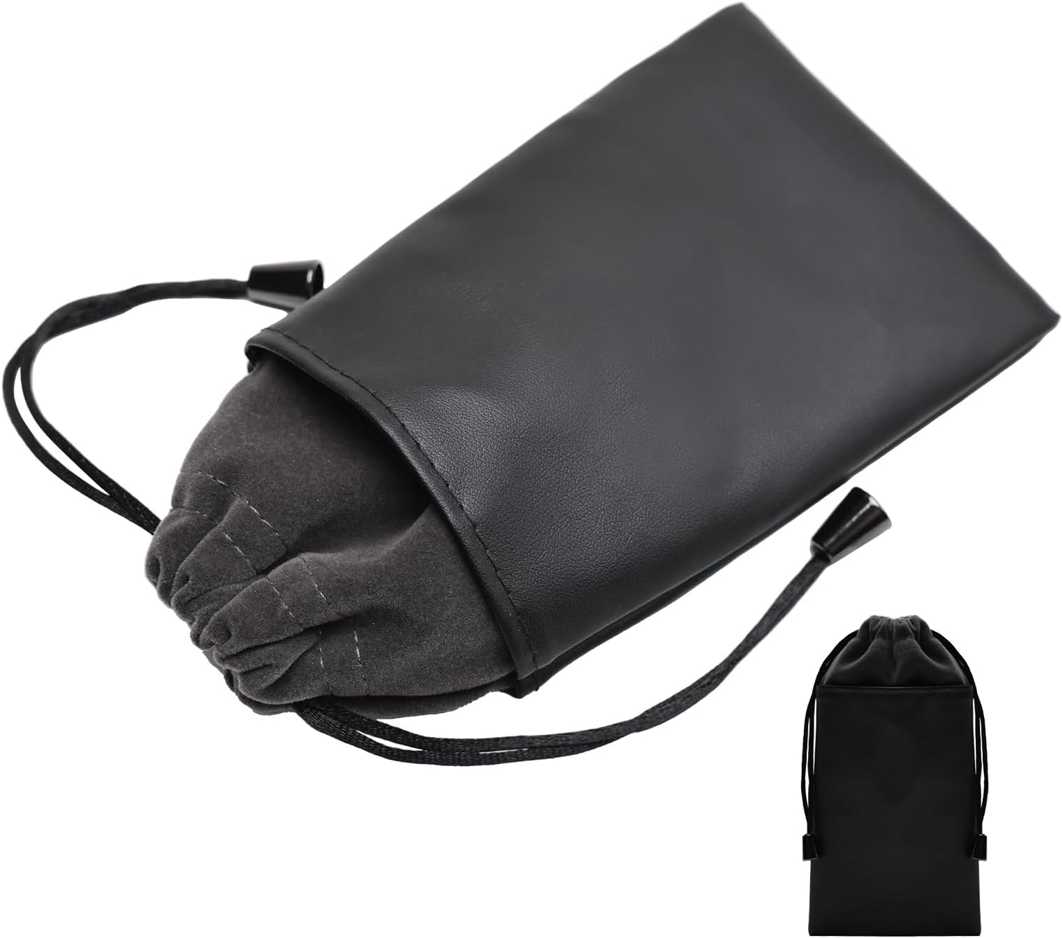 Durable Protective Bag Language Translator Device, Large 7x4 inches Drawstring Pouch, Premium Velvet & Leather, Waterproof & Dustproof, Black