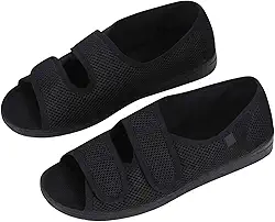 Chinelos Femininos Diabetic Edema - Chinelos Ortopédicos Ajustáveis, Sapatos Confortáveis para Idosos e Diabéticos, Sandálias Antiderrapantes com Dedo Aberto - Preto - Tamanhos 36 a 41