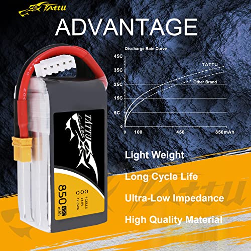Tattu 14.8V 850Mah 4S 45C Lipo Battery Pack With Xt30 Plug For Fpv 150 Size Vortex 150 Pro #TOP3