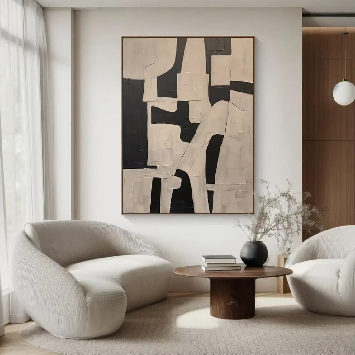 IHHGNB Large Beige Textured Painting Neutral Beige Minimalist Wall Art Wabi Sabi Wall Art Beige Black Painting Boho Poster(50x75cm(20x30in)/No frame)