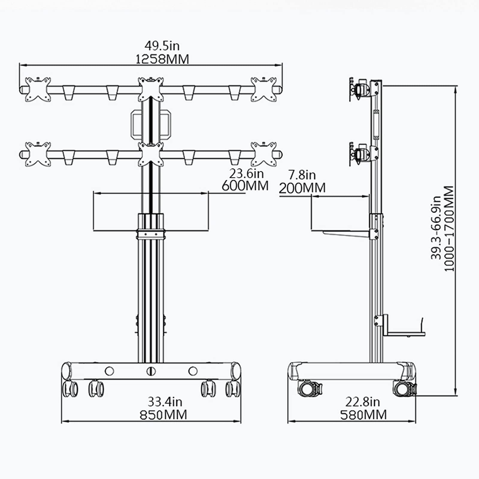 Supporto Monitor Braccio 17 "-24" / 24 "-30" Monitor a sei schermi del monitor del monitor del monitor Carrello mobile con tastiera e supporto per monitor per impieghi gravosi regolabili regolabile Br