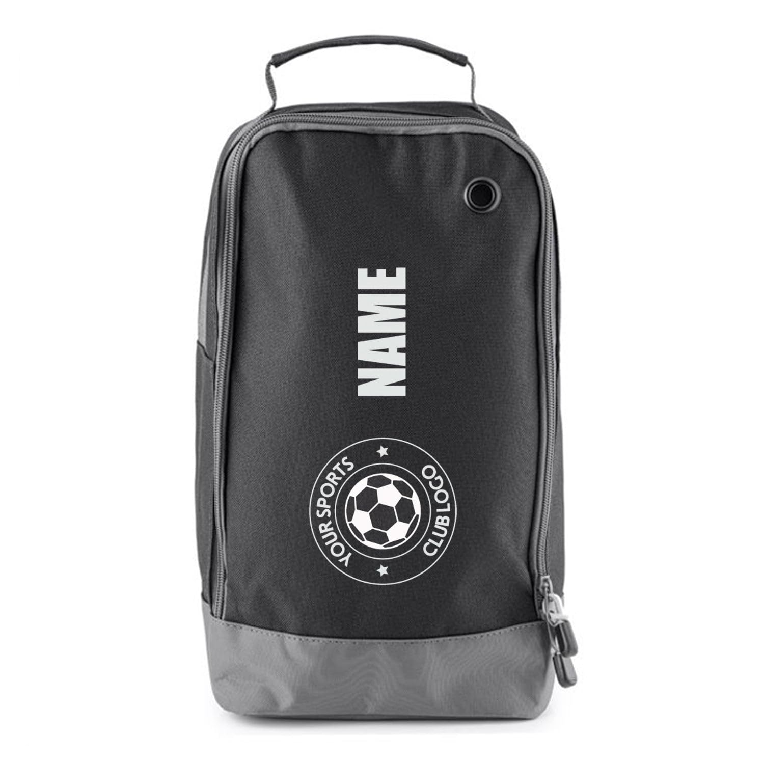 Football Boot Bags for Kids - Durable Personalised Sports Bag with Custom Logo and Vertical Name, Black
