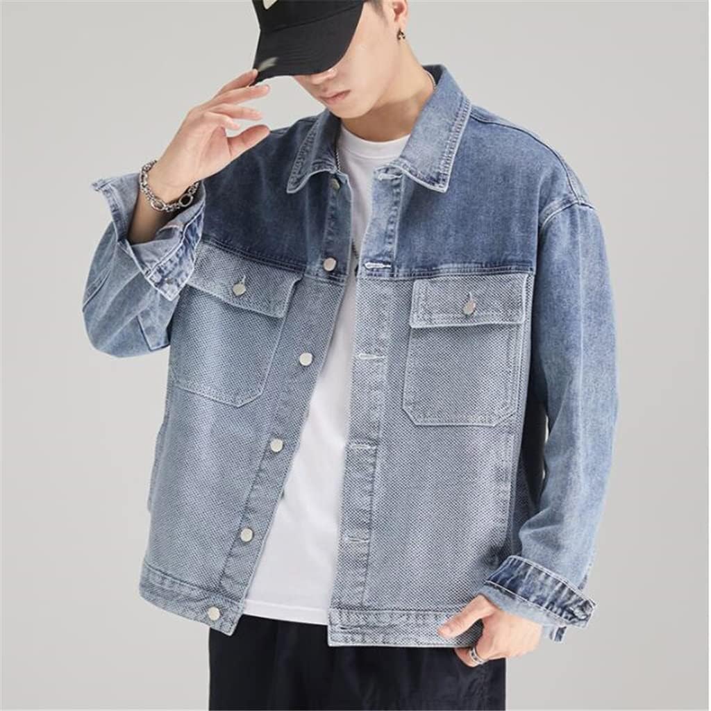 Splicing Contrast Color Casual Jacket Denim Men's Spring And Autumn Tops Hong Kong Loose(XL code)