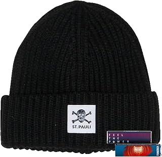 FC St. Pauli Beanie Hat Knitted Hat Chunky Knit Skull Black + 2 x Fanergy Grape Sugar, black, One Size