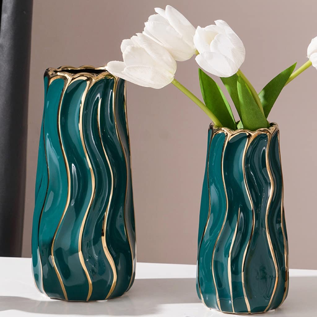 Vasi di ceramica, Vaso da tavolo minimalista con motivo a onde for composizioni floreali(White,A)