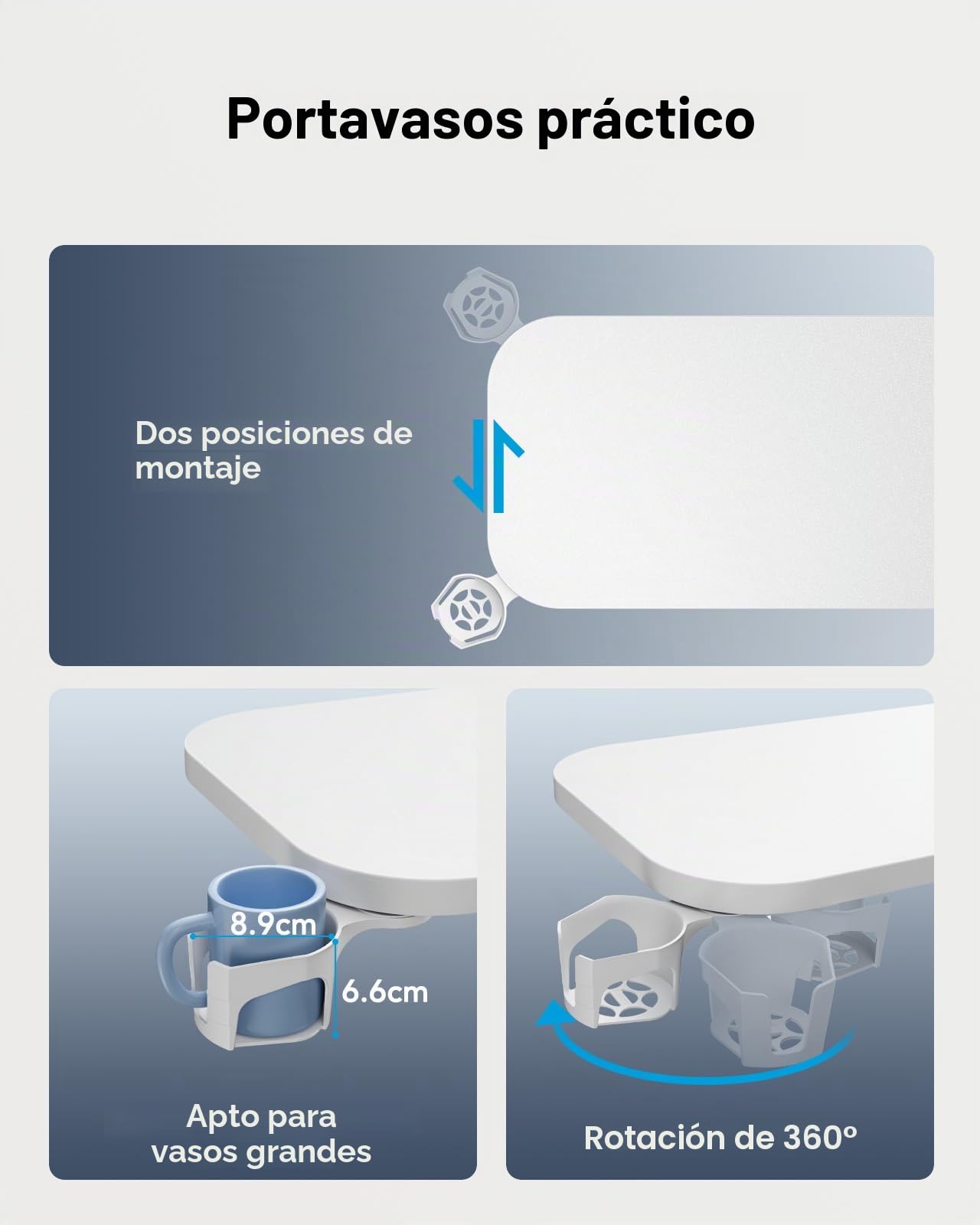HUANUO Mesa Auxiliar con Ruedas 70x40cm, Mesa Auxiliar Regulable en Altur, Mesa para Ordenador Portátil con Porta Vasos, Escritorio Ergonómico Neumático para Portátil para Oficina en Casa