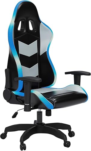 Signature Design by Ashley Lynxtyn - Silla giratoria para juegos de oficina en casa con iluminación LED, color negro y gris