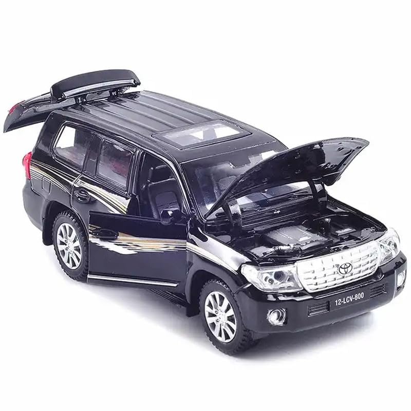 Image of PINQUE Kids New Car 1:32 Land Cruiser Diecast Alloy Metal Pull Back Car with Openable Doors Music Sound and Light Vehicle Toy Car for Boys (Black)