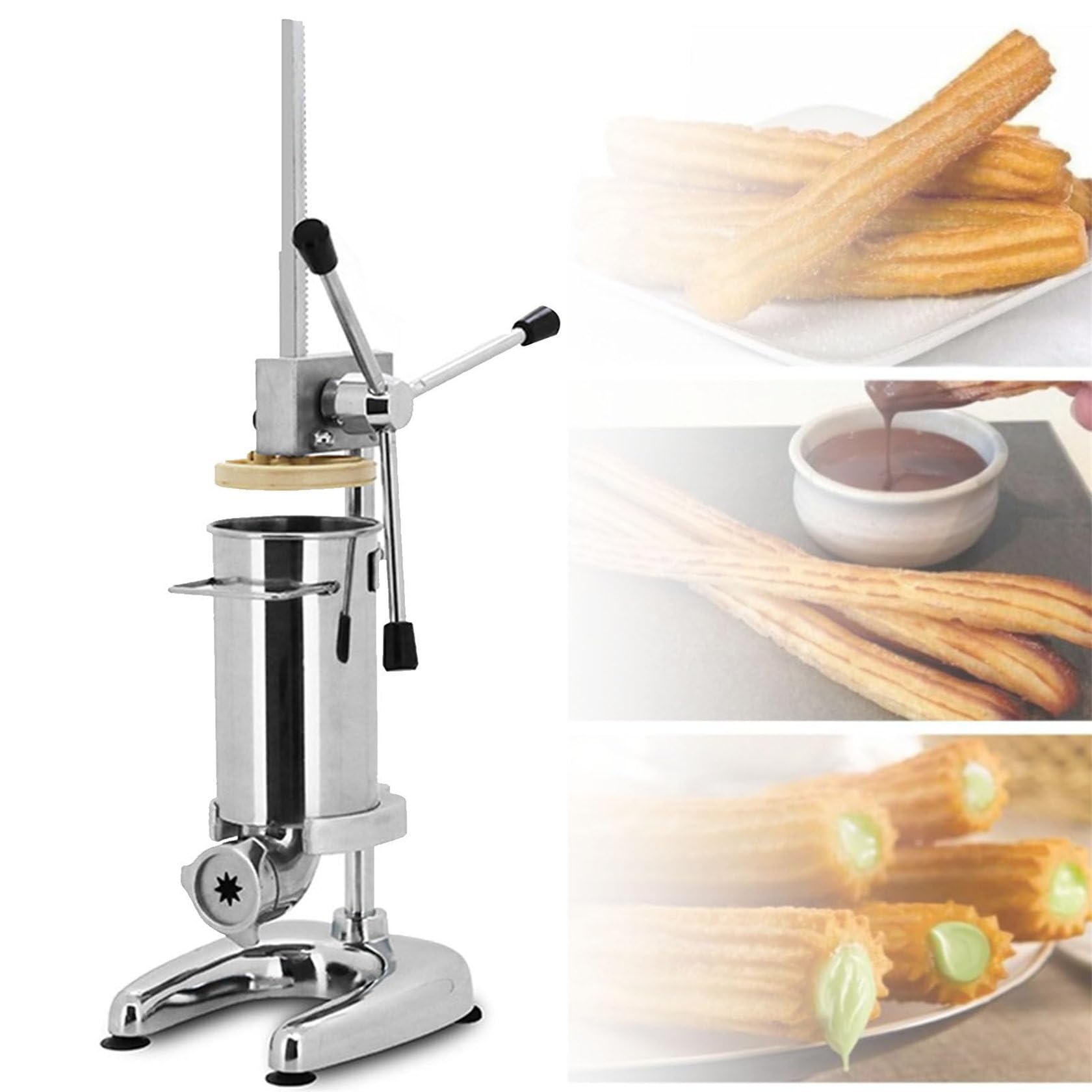 Machine De Remplissage Manuelle De Churros, Machine De Remplissage Manuelle De CrèMe De GeléE De Remplissage De Churros De Beignets, Machine De Remplissage Manuelle Acier Inoxydable Avec 5 Buses,2L