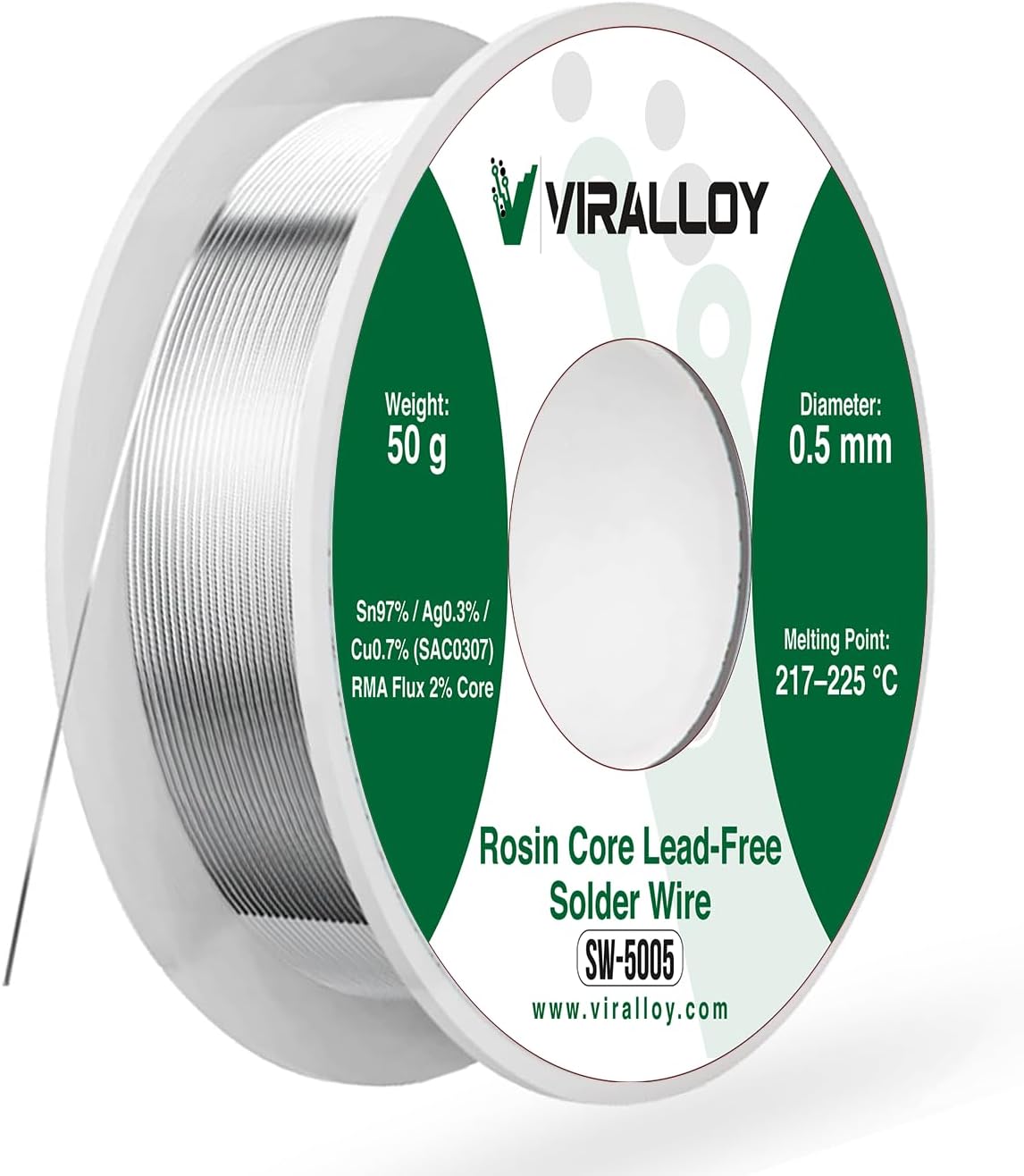 Lead-Free Rosin Core Solder Wire – Sn97/Ag0.3/Cu0.7, Low Melt Electronic Solder for PCB & Electrical Work (0.5mm 50g – PCB & Wiring)