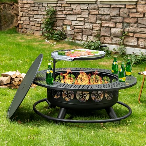 Verdeluxe 96185 42 Inch Bbq Fire Pit With Grill, Large Outdoor Wooding Burning Fire Pit cover