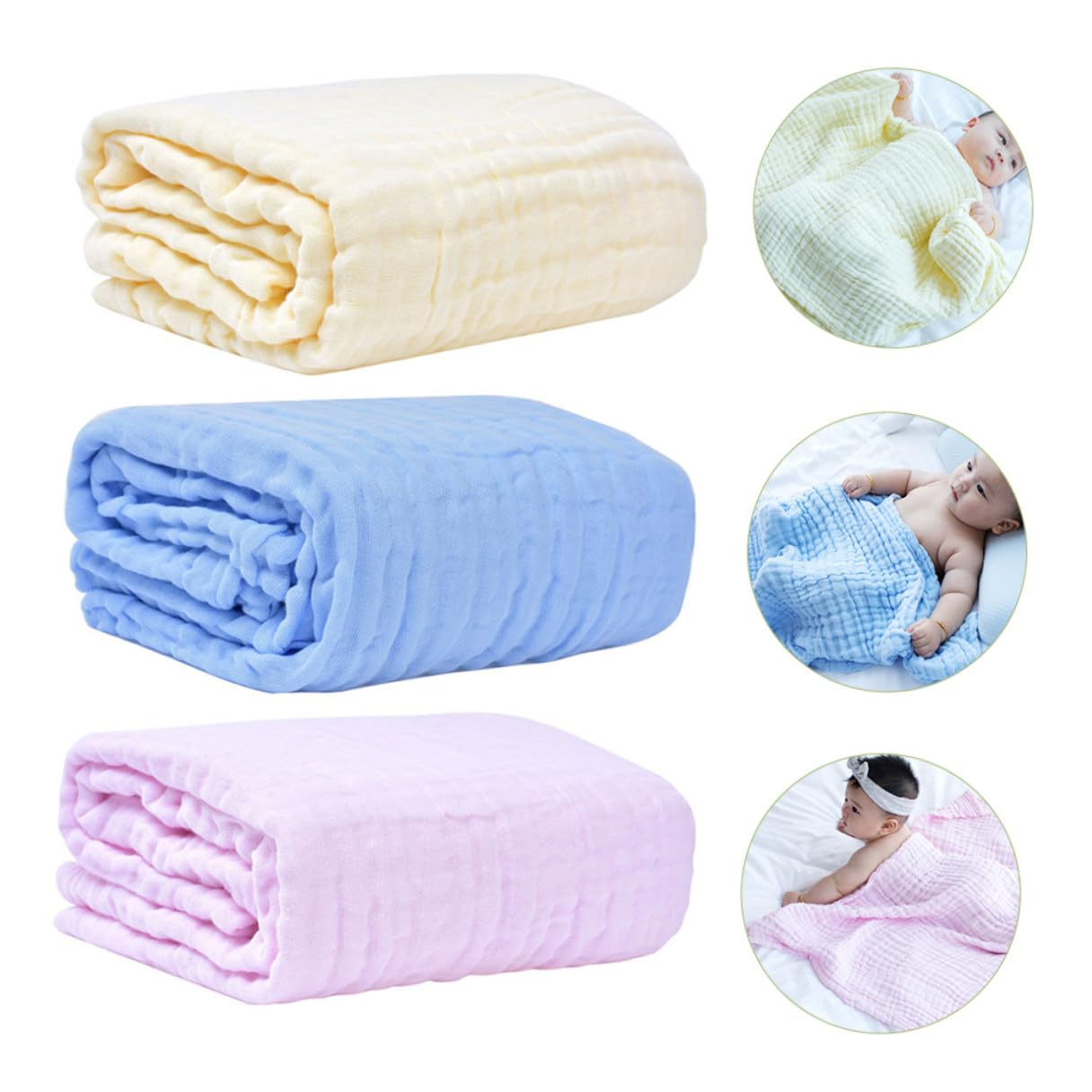 3 Stück Babydecken aus Weicher Baumwolle mit Komfort und Sanftheit Puckdecke für Neugeborene für Indoor und Outdoor Nutzung