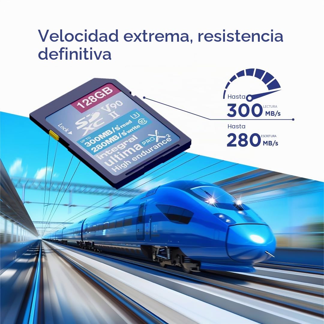 Integral Tarjeta SD de 128 GB UHS-II V90 con velocidades de Lectura de hasta 300 MB/s y velocidades de Escritura de 280 MB/s, Tarjeta de Memoria de óptima Velocidad Profesional SDXC