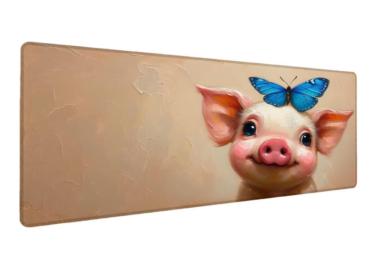 Gamingowa podkładka pod mysz XXL, 1000 x 500 x 3 mm, świnia, duży motyl, podkładka na biurko, antypoślizgowa gumowa podstawa, na biurko, szyte krawędzie, podkładka pod mysz, mata na biurko, mata na