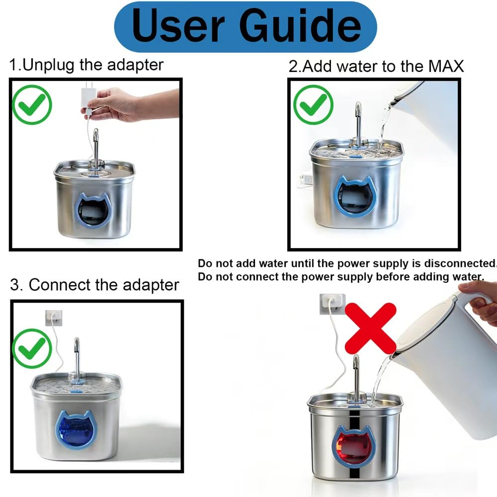 Luxury Automatic Cat Water Fountain for Pets, 2.2L/74oz Stainless Steel Dog Water Dispenser with Filter, BPA Free & Silent, Featuring LED Light, Easy Clean & Cat View Window - image 2