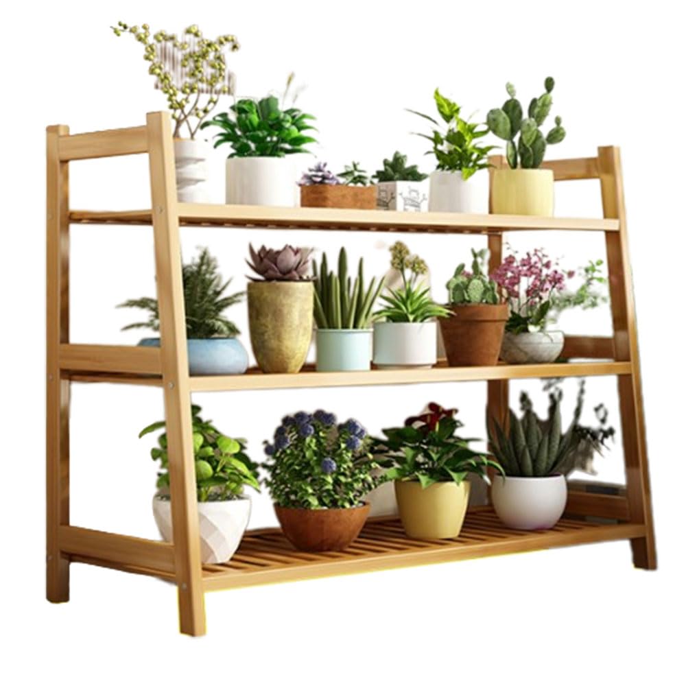 SnamicE Retro Ladder Shelf 3 Tier Flower Stand Wood Rustic Flowerpot Stand Freestanding Plant Shelf Wood Indoor Plant,