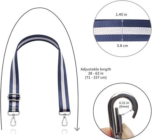 Miniatura 51 de Kolti Correa de repuesto para bolso, bolso cruzado a rayas anchas ajustables Hebilla de oro-04