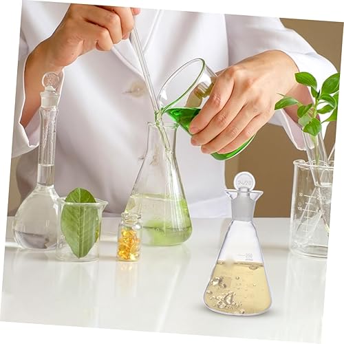 Miniatura 7 de UPKOCH Frasco Erlenmeyer de vidrio de 8.5 fl oz de boca estrecha transparente Erlenmeyer graduado frasco cónico con tapón para experimento de