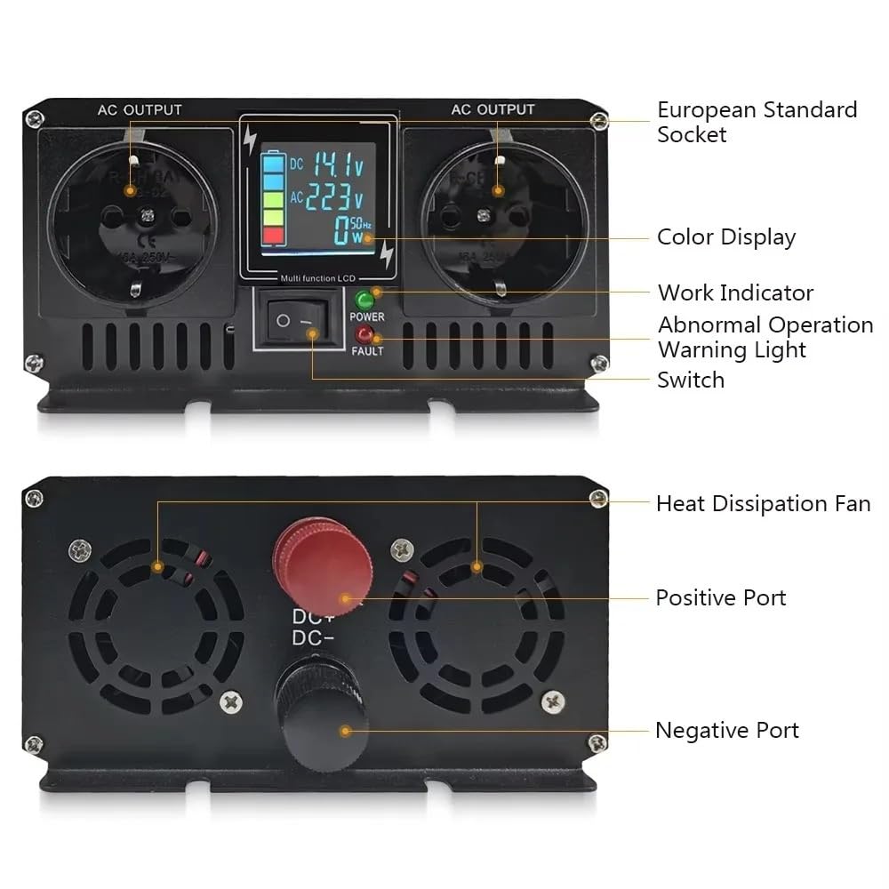 Transformador Inversores Onda Sinusoidal Pura 5000W 6000W 4000W con Doble Enchufe Europeo Convertidor Voltaje CC 12V 24V 48V A CA 110V 220V 50Hz 60Hz Inversor Convertidor