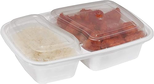 Miniatura 3 de Paquete de 25 recipientes blancos para preparación de comidas, 2 compartimentos con tapas, caja Bento para almacenamiento de alimentos, para